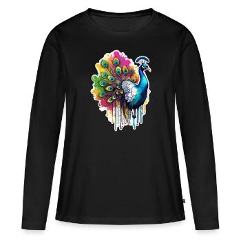 Paon / Animal / Zoo / Plumage / Beauté naturelle - T-shirt manches longues Premium bio Femme - noir - Devant - Julia (174cm)