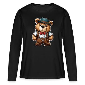 Lederhosen / Animal / Traditional costume / Tradition / Bear - Women's Premium Organic Long Sleeve Shirt - black - Front - Julia (174cm)