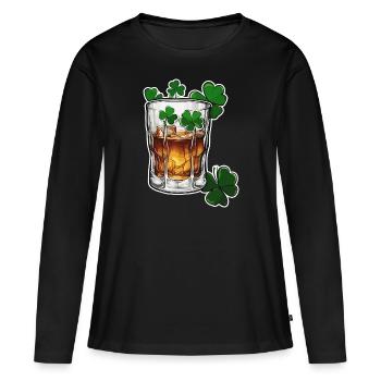 Shamrock / Whisky / Alcool / Bonheur / Pub irlandais - T-shirt manches longues Premium bio Femme - noir - Devant - Julia (174cm)