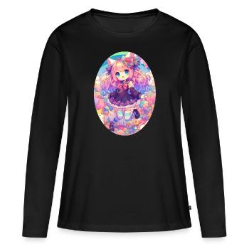 Une jolie fille d’anime dans un jardin de nuages - T-shirt manches longues Premium bio Femme - noir - Devant - Julia (174cm)