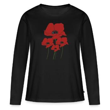 Bouquet de coquelicots - T-shirt manches longues Premium bio Femme - noir - Devant - Julia (174cm)