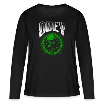 Obéir Illustration Crâne de virus vert gras - T-shirt manches longues Premium bio Femme - noir - Devant - Julia (174cm)