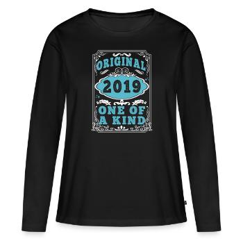 Original 2019 Vintage retro. Tshirt anniversaire 2 - T-shirt manches longues Premium bio Femme - noir - Devant - Julia (174cm)