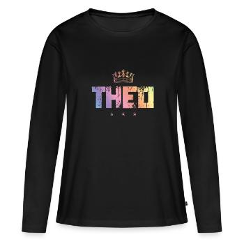 Théo - T-shirt manches longues Premium bio Femme - noir - Devant - Julia (174cm)