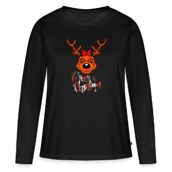 Joyeux Noël sans oreilles - T-shirt manches longues Premium bio Femme - noir - Devant - Julia (174cm)