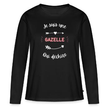 Je suis une Gazelle qui déchire - T-shirt manches longues Premium bio Femme - noir - Devant - Julia (174cm)