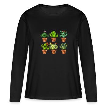 Cactus Succulent Plants - Women's Premium Organic Long Sleeve Shirt - black - Front - Julia (174cm)