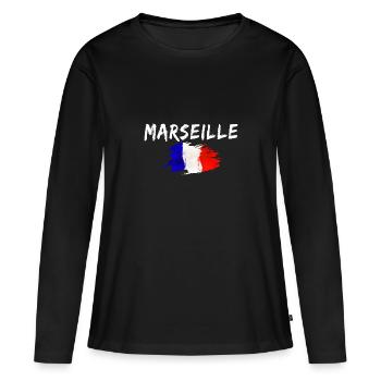 Marseille Frankreich Flagge Stadt Marseille - Frauen Premium Bio Langarmshirt - Schwarz - Vorne - Julia (174cm)