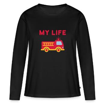 My life (fire truck with ladder) - Women's Premium Organic Long Sleeve Shirt - black - Front - Julia (174cm)