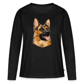 Tête de berger allemand (pour textiles foncés) - T-shirt manches longues Premium bio Femme - noir - Devant - Julia (174cm)