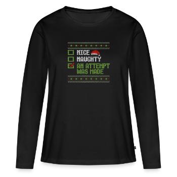 Humour de Noël Gentil Coquin Une tentative a été faite - T-shirt manches longues Premium bio Femme - noir - Devant - Julia (174cm)