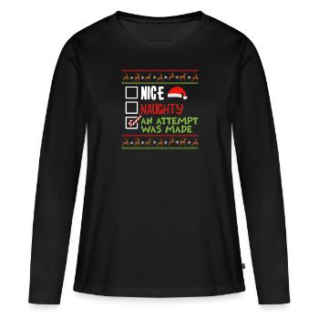 Humour de Noël Gentil Coquin Une tentative a été faite - T-shirt manches longues Premium bio Femme - noir - Devant - Julia (174cm)