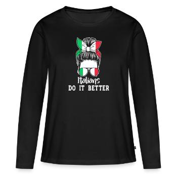 Italien Italie Drôle Dicton Idée Cadeau - T-shirt manches longues Premium bio Femme - noir - Devant - Julia (174cm)
