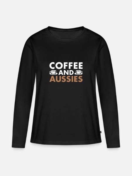 Dog Coffee And Aussie - Frauen Premium Bio Langarmshirt - Schwarz