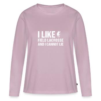 La crosse au champ et je ne peux pas mentir la crosse au champ - T-shirt manches longues Premium bio Femme - rose poudré - Devant - Julia (174cm)