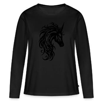 Einfarbiges Tribal Einhorn - Frauen Premium Bio Langarmshirt - Schwarz - Vorne - Julia (174cm)