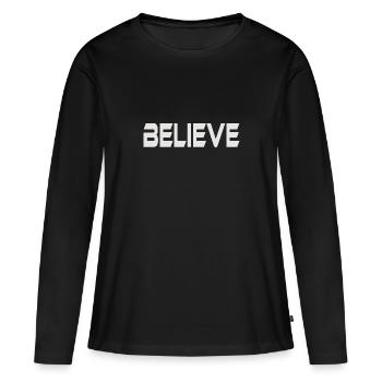 BELIEVE - Women's Premium Organic Long Sleeve Shirt - black - Front - Julia (174cm)
