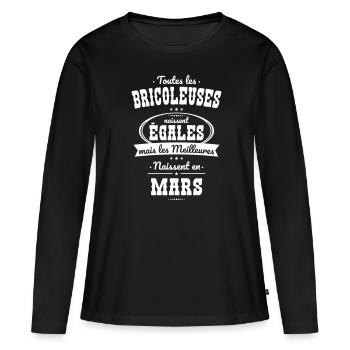 Bricoleuses égales meilleures naissent en Mars - T-shirt manches longues Premium bio Femme - noir - Devant - Julia (174cm)