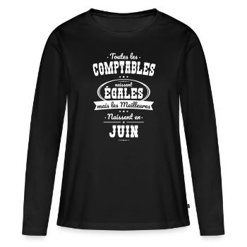 Comptables égales meilleures naissent en Juin - T-shirt manches longues Premium bio Femme - noir - Devant - Julia (174cm)