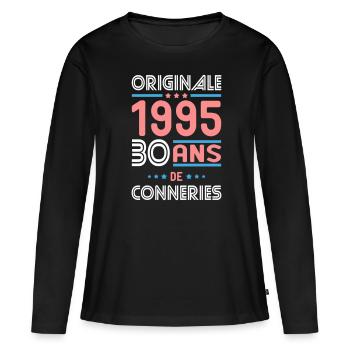 Anniversaire 30 ans - Originale 1995 - Conneries - T-shirt manches longues Premium bio Femme - noir - Devant - Julia (174cm)