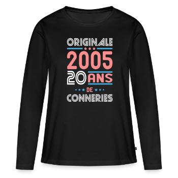 Anniversaire 20 ans - Originale 2005 - Conneries - T-shirt manches longues Premium bio Femme - noir - Devant - Julia (174cm)