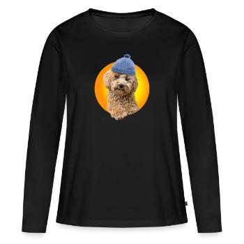 Caniche avec bonnet caniche - T-shirt manches longues Premium bio Femme - noir - Devant - Julia (174cm)