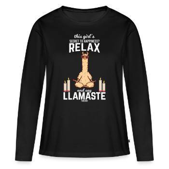 le lama méditatif se détend sans stress - T-shirt manches longues Premium bio Femme - noir - Devant - Julia (174cm)