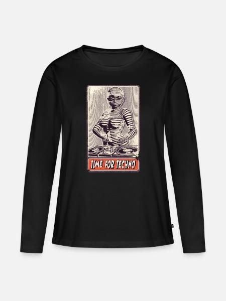 Rebellische Techno Musik, Cartoon DJ mit Mischpult - Frauen Premium Bio Langarmshirt - Schwarz
