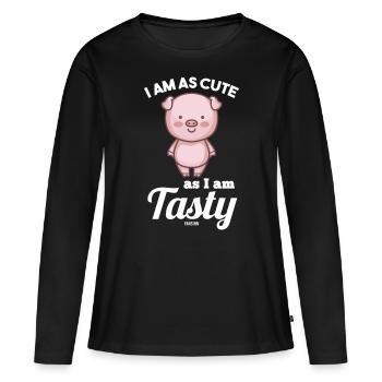 Ich bin so niedlich wie lecker - Frauen Premium Bio Langarmshirt - Schwarz - Vorne - Julia (174cm)