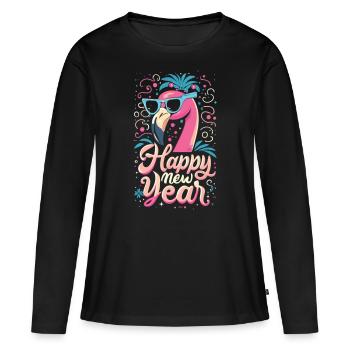 Bonne année avec Flamingo Charm - T-shirt manches longues Premium bio Femme - noir - Devant - Julia (174cm)
