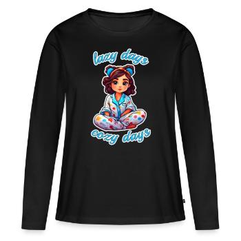 Anime girl in pajamas lazy days, cosy nights - Women's Premium Organic Long Sleeve Shirt - black - Front - Julia (174cm)