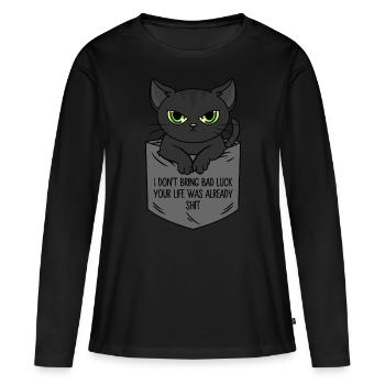 Poche poitrine chat noir Je n’apporte pas de malchance - T-shirt manches longues Premium bio Femme - noir - Devant - Julia (174cm)