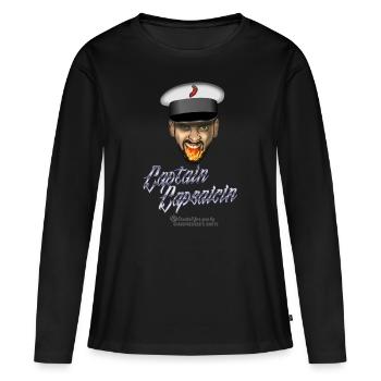 Chili Fan Design Capitaine Capsaïcine - T-shirt manches longues Premium bio Femme - noir - Devant - Julia (174cm)