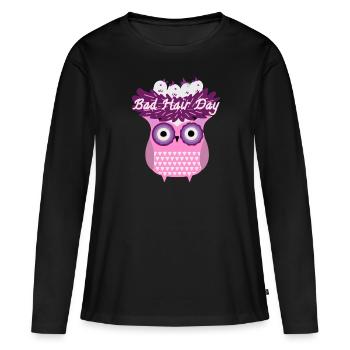 Jour des mauvais cheveux, hibou, nid, nid d’oiseau, bande dessinée - T-shirt manches longues Premium bio Femme - noir - Devant - Julia (174cm)