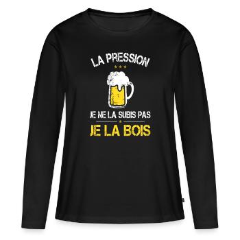 La Pression je ne la Subis Pas - Je la bois - T-shirt manches longues Premium bio Femme - noir - Devant - Julia (174cm)