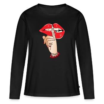 Psst Me Time Rote Lipen, Positiv Farben 2025 - Frauen Premium Bio Langarmshirt - Schwarz - Vorne - Julia (174cm)