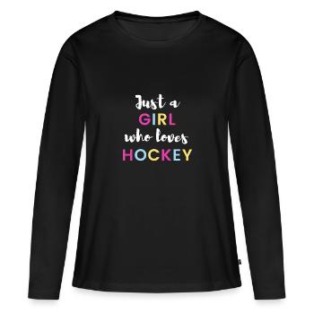 Juste une fille qui aime le hockey - T-shirt manches longues Premium bio Femme - noir - Devant - Julia (174cm)