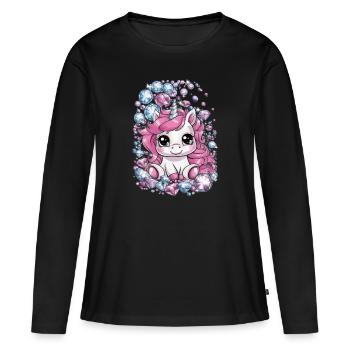 Süßes Kawaii Einhorn mit brillianten Farben - Frauen Premium Bio Langarmshirt - Schwarz - Vorne - Julia (174cm)