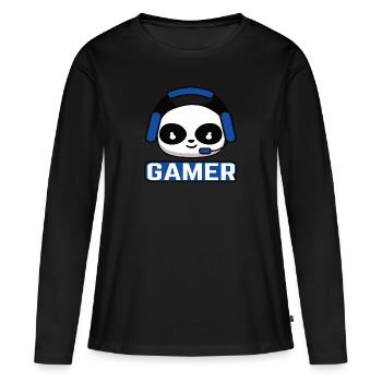 Cadeau Gamer Esport Gaming Gamer Panda Noob - T-shirt manches longues Premium bio Femme - noir - Devant - Julia (174cm)
