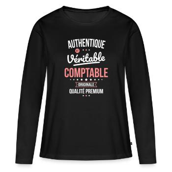 Authentique et véritable comptable - Originale - T-shirt manches longues Premium bio Femme - noir - Devant - Julia (174cm)