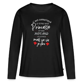 C est compliqué d être Princesse et une motard - T-shirt manches longues Premium bio Femme - noir - Devant - Julia (174cm)