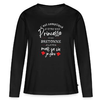 C est compliqué d être Princesse et une Bretonne - T-shirt manches longues Premium bio Femme - noir - Devant - Julia (174cm)