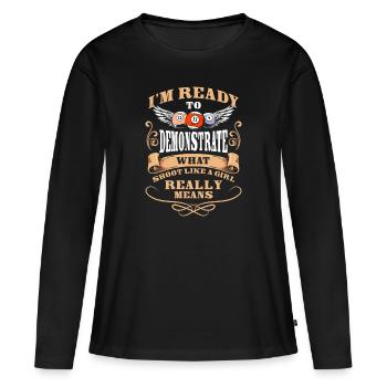 Pool Spruch Queue - Frauen Premium Bio Langarmshirt - Schwarz - Vorne - Julia (174cm)