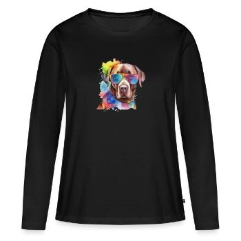 Chien brun Labrador Retriever avec lunettes de soleil - T-shirt manches longues Premium bio Femme - noir - Devant - Julia (174cm)