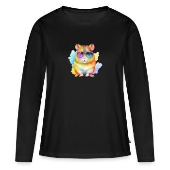 Cooler und bunter Hamster mit Sonnenbrille - Frauen Premium Bio Langarmshirt - Schwarz - Vorne - Julia (174cm)