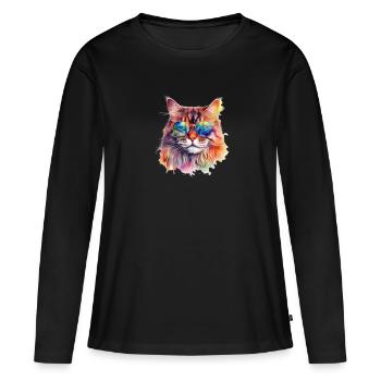 Chat Maine Coon coloré cool avec des lunettes de soleil - T-shirt manches longues Premium bio Femme - noir - Devant - Julia (174cm)