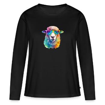 Buntes cooles Schaf mit Sonnenbrille - Frauen Premium Bio Langarmshirt - Schwarz - Vorne - Julia (174cm)