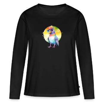 Bunte coole Taube mit Sonnenbrille - Frauen Premium Bio Langarmshirt - Schwarz - Vorne - Julia (174cm)