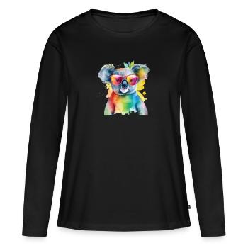 Bunter cooler Koala mit Sonnenbrille - Frauen Premium Bio Langarmshirt - Schwarz - Vorne - Julia (174cm)