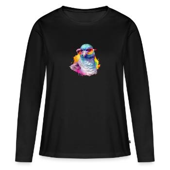 Bunte coole Taube mit Sonnenbrille - Frauen Premium Bio Langarmshirt - Schwarz - Vorne - Julia (174cm)